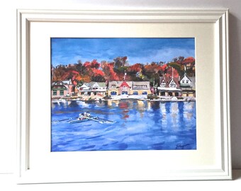 Boathouse Row. Philadelphia Painting. Philly Art. Pennsylvania. Rowing. 16x20 inch Framed Art