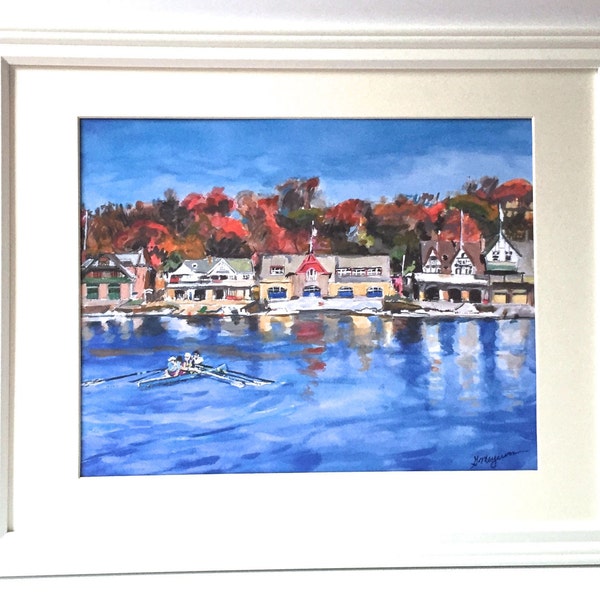 Boathouse Row. Philadelphia Painting. Philly Art. Living Room Decor. College Rowing Teams. 16x20 inch Framed Art