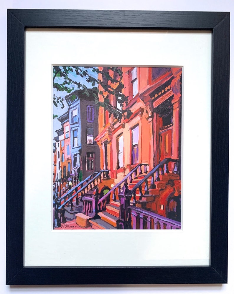 Park Slope Brooklyn Brownstones Print, Home Wall Decor. White frame or Black frame. Gwen Meyerson black 12x15" frame