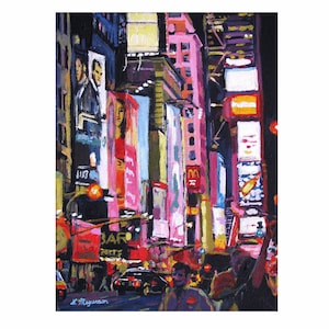 New York Wall Art. NYC Painting. Broadway Times Square Painting Neon Lights by Gwen Meyerson image 1