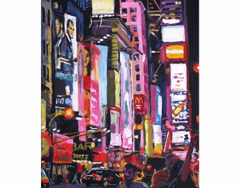 New York Wall Art. NYC Painting. Broadway Times Square  Painting Neon Lights by Gwen Meyerson