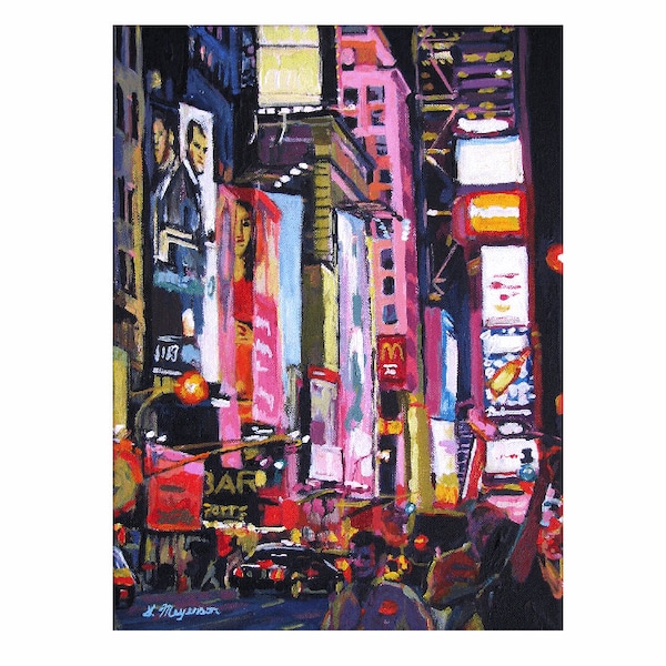 New York Wall Art. NYC Painting. Broadway Times Square  Painting Neon Lights by Gwen Meyerson