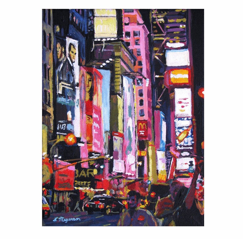 New York Wall Art. NYC Painting. Broadway Times Square Painting Neon Lights by Gwen Meyerson image 1