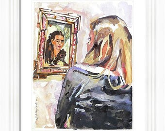 Impression Frida Kahlo 8 x 10. Amateur d'art dans MOMA, aquarelle, Frida et moi. Gwen Meyerson