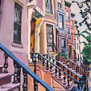 Brooklyn Painting, NYC Wall Art, Living Room Decor. Brownstones Square Art Print Park Slope Cityscape Gwen Meyerson