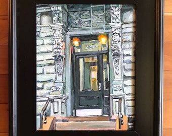 Original NYC Framed Architecture Painting, Chelsea Facade, Cityscape Painting New York building, Gwen Meyerson