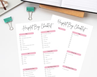 Lista de verificación editable para el bolso de hospital: Lista imprimible de artículos para el parto (descarga instantánea)