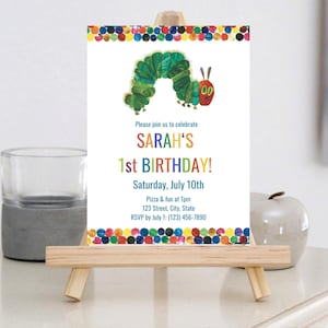 Convite de aniversário editável da Lagarta Muito Faminta; Festa de 1º aniversário, Primeiro aniversário, Convite de aniversário, Download instantâneo