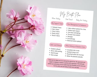 Editable Birth Plan Template: Labor & Delivery Preferences (Canva Template)