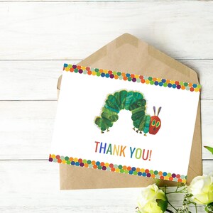 Tarjeta de agradecimiento de cumpleaños de La oruga muy hambrienta - Fiesta de cumpleaños - Agradecimiento de cumpleaños - Tarjeta de agradecimiento - Plantilla editable - Descarga instantánea