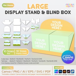 Large Blind Box and Display Stand Box Canva Template Editable DIY Surprise Gift Box for Him