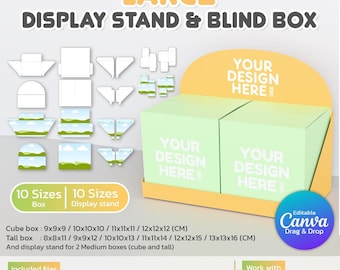 Large Blind Box and Display Stand Box Canva Template Editable DIY Surprise Gift Box for Him