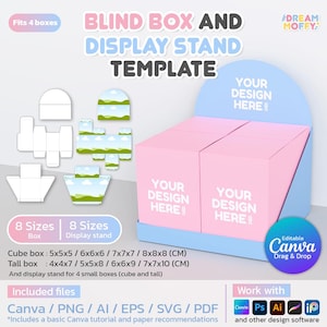 Small Blind Box and Display Stand Box Canva Template Editable DIY Surprise Gift Box for Him