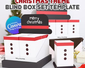 Plantilla de diseño de caja sorpresa navideña con muñeco de nieve. Caja de regalo sorpresa editable para niños.