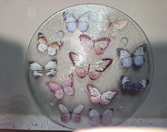 8 inch glass Trivet with butterflies.