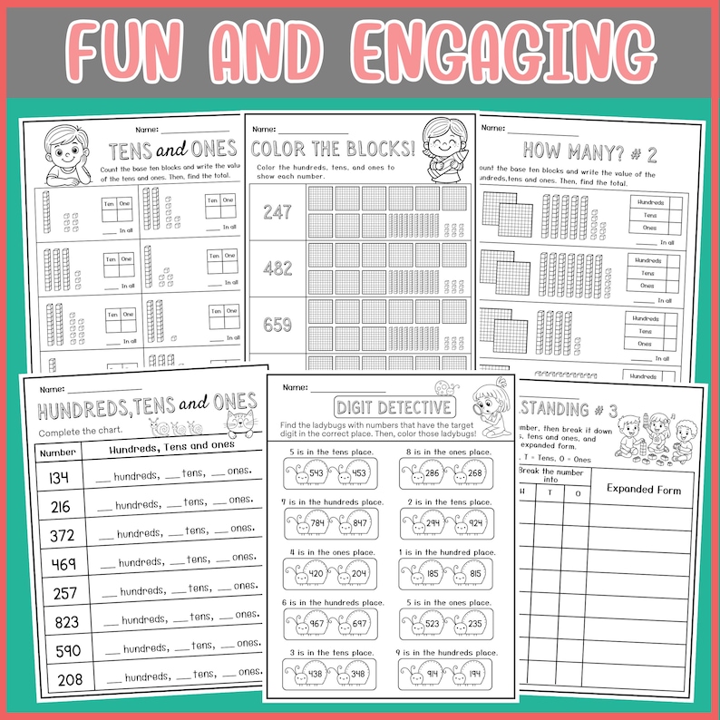 Place Value Worksheets for 2nd Grade Hundreds, Tens, Ones Practice - Etsy