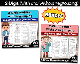 2-Digit Addition by Place Value Worksheets | With & Without Regrouping | Grade 2
