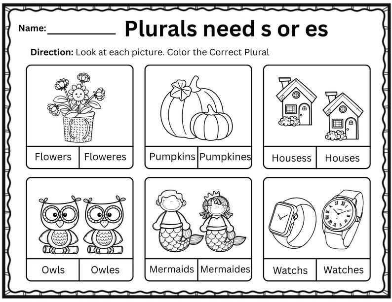 Plurals With -s and -es | Sorting, Coloring, and Mini Story Practice - Etsy