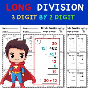 3 Digit by 2 Digit Long Division Worksheets - Differentiated