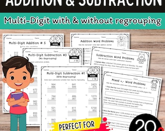 4th Grade Multi-Digit Addition & Subtraction Worksheet Practice Set