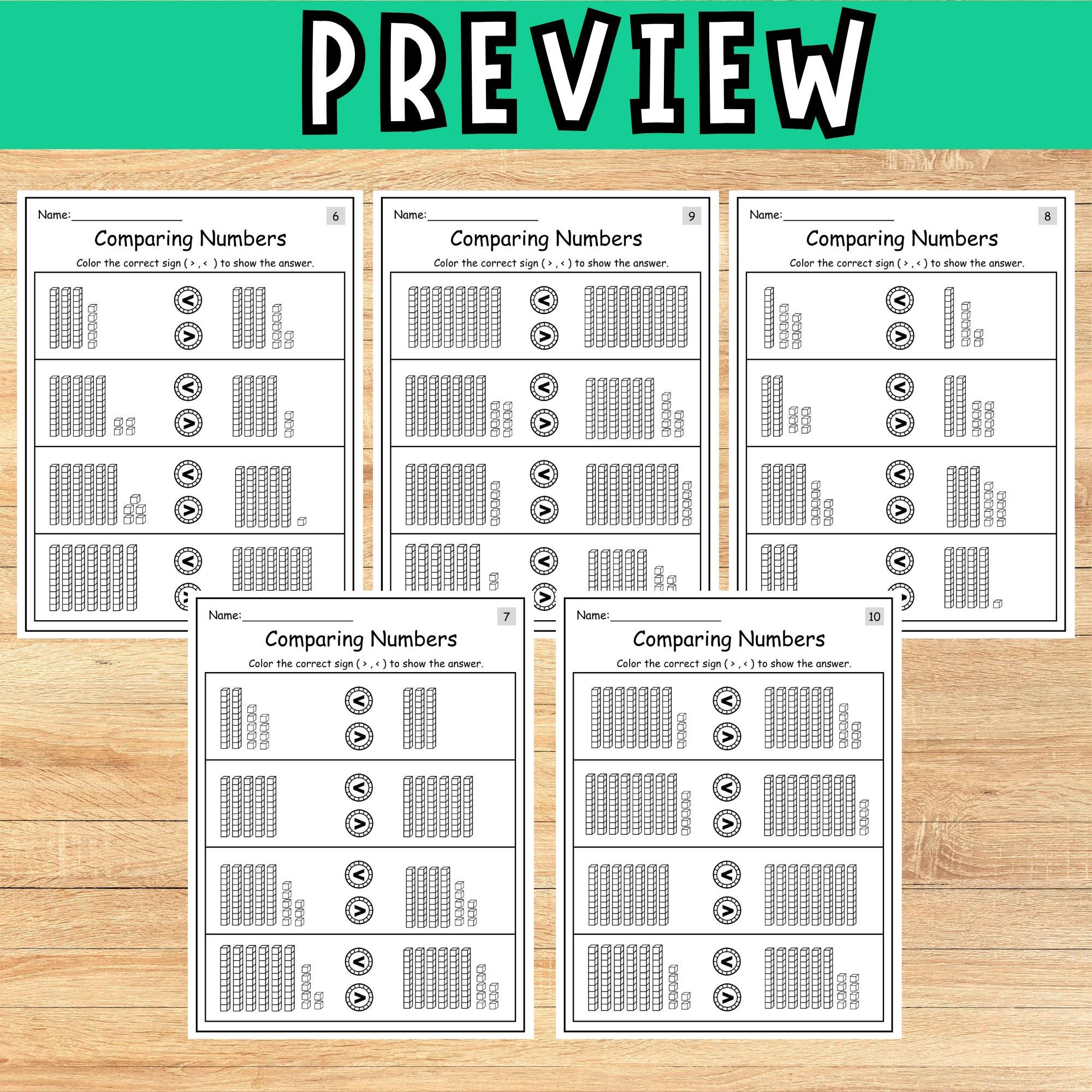 Number Blocks Comparing Numbers Base Ten Blocks – Comparing 2-digit Numbers Worksheets | 30 Pages - Etsy