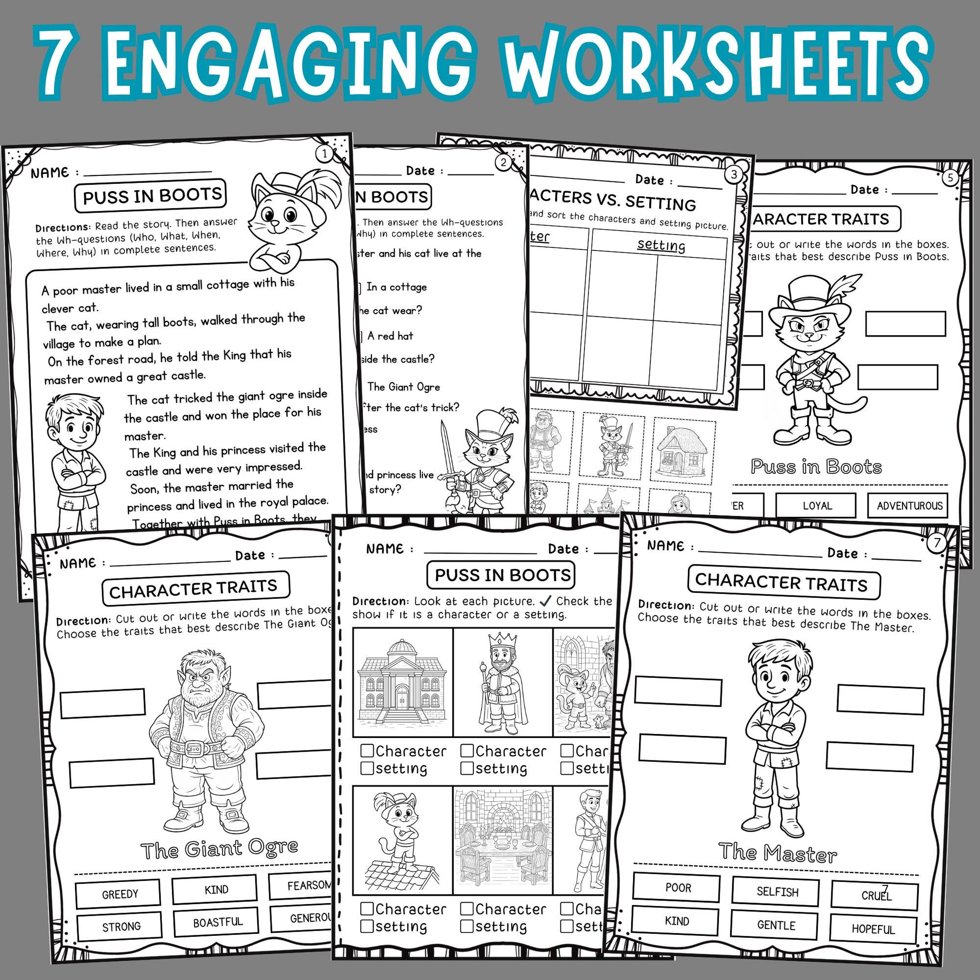 Characters Vs. Setting Worksheets | Cut and Paste Activities | 7 ...