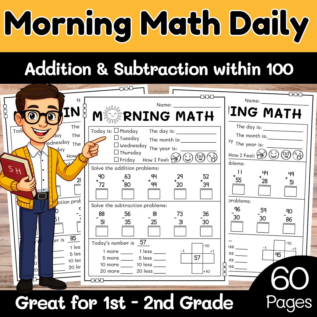 Morning Math Daily Worksheets | Addition & Subtraction Within 100 ...