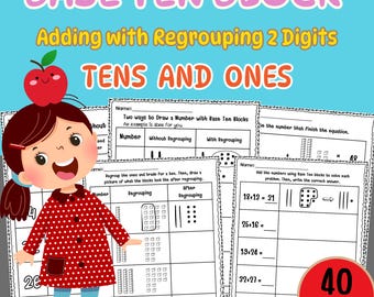 Place Value Adding with Regrouping 2 Digits Tens and Ones Base Ten Blocks