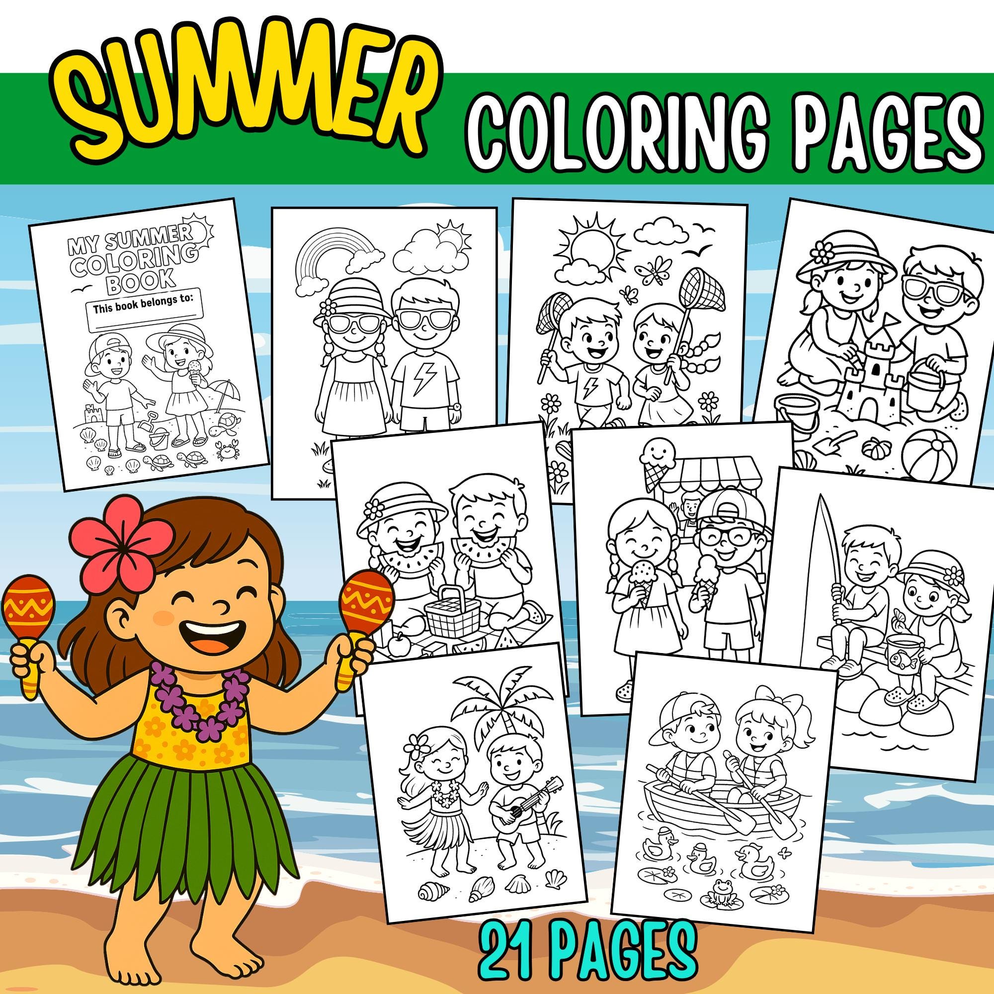 Summer Coloring Pages – 21 Fun Sheets for Kids - Etsy