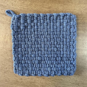 Handmade Loomed Potholder: Denim – Classic Simple Kitchen Decor – 100% Cotton Oven Mitt, Hot Pad, Coaster, Potholder – Artisan Gift