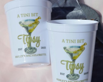 Martini Bachelorette Cups, Personalized A Tini Bit Tipsy Cups, Custom Bride in a Tini Bit Cup, Martini Theme Cup