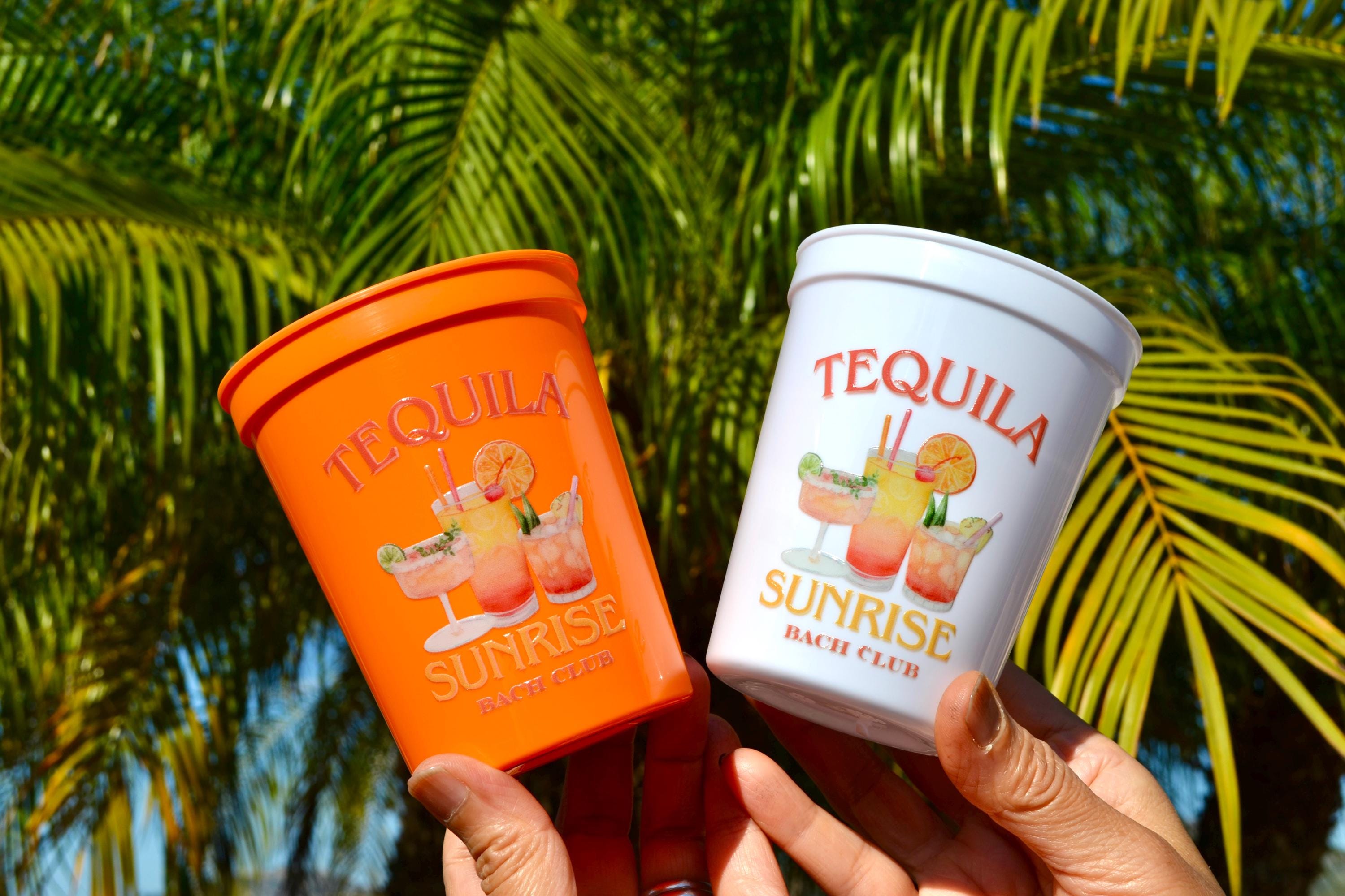 Tequila Sunrise Bachelorette Party Cups, Bach Club Cocktail Cups, Orange Themed Bach Party