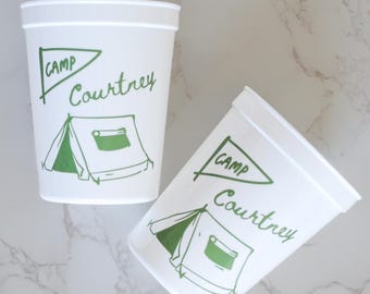 Custom Camp Bach Party Cups, Personalized Camping Bachelorette Decor