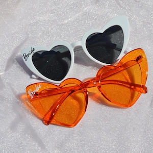 Benutzerdefinierte orange Herz Sonnenbrille, Spritzy Brille, Tequila Sunset Sonnenbrille, weiße Braut Sonnenbrille, orange Sonnenbrille