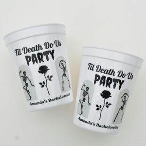 Decoración de fiesta &quot;Hasta que la muerte nos domine&quot;, vasos de esqueleto para fiesta, &quot;Novia o morir&quot;, vasos divertidos para despedida de soltera, vasos para despedida de soltero
