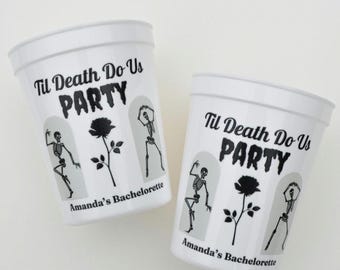 Decoración para fiestas "Hasta que la muerte nos separe", vasos de esqueleto para fiestas, "Novia o muerte", vasos divertidos para despedida de soltera, vasos para fiestas de despedida de soltero