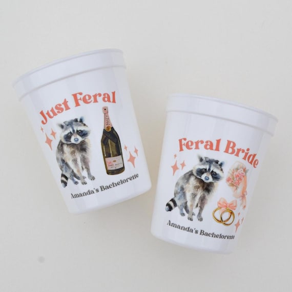 Feral Bride Bachelorette Party Cups: Raccoon Bridal Theme, Wild Bach Decor