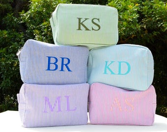 Neceser de sirsaca personalizado, neceser personalizado, neceser de maquillaje a rayas con monograma, regalo para despedida de soltera, bolsas de regalo para despedida de soltera