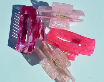 Custom Pink Hair Claws, Personalized Pink Hair Clips, Last Rodeo Gifts, Tropical Bach Gift, Bachelorette Party Favors