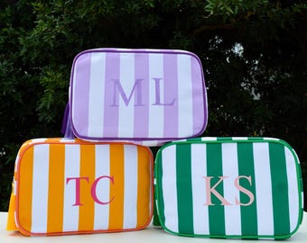 Monogram Striped Toiletry Bag: Custom Name Makeup Bag, Bachelorette Gift