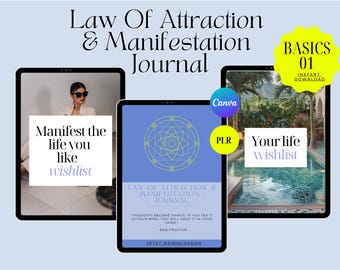 Law of Attraction Manifestation Guide PLR Spirituell Canva PLR Resale Licence commercially viable  customisable template mindfulness journal