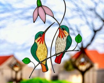 Handmade Hummingbird Stained Glass Suncatcher, Window Hanging