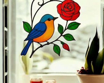 Bluebird Stained Glass Suncatcher: Handmade Window Art