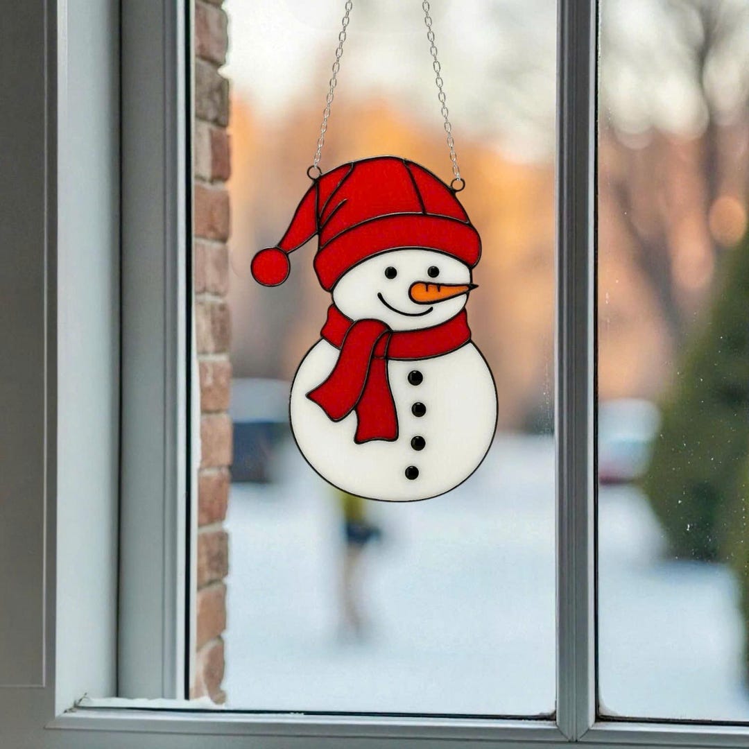 Stained Glass Snowman Suncatcher, Handmade Christmas Window Decor - Etsy