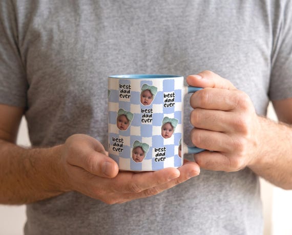 Best Dad Ever Custom Baby Photo Retro Mug, Personalized Father's Day Gift, First Time Daddy Appreciation, Dad's Birthday Present