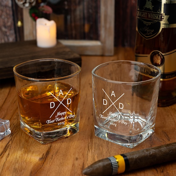 New Dad Whiskey Glass Gift for Memorial, First Fathers Day Gift for Husband, Personalized Engraved Whisky Glass for Father,Dad Est 2025 Gift