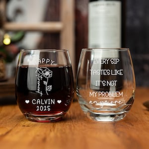 Happy Retirement Stemless Wine Glass, Personalized Funny Retirement Gift for Women, Every Sip Tastes Like Its Not My Problem Anymore Glass