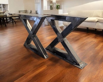 Hourglass Steel Table Legs – Modern Metal Table Base – Handmade Industrial Steel Frame, Powder-Coated Custom Furniture Legs, Adjustable Feet