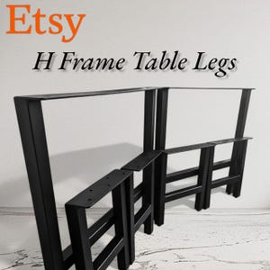 H-Frame Metal Bar Height Table Legs 34&quot; - 42&quot; H – Set of 2 ( For Heavy Duty Tops, With Adjustable Feet, Pub Table Legs - Free Powder-Coating