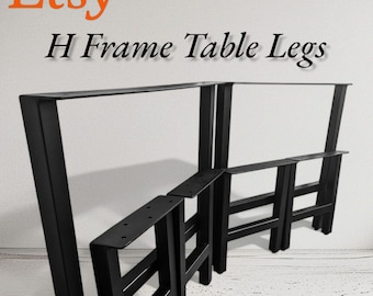 H-Frame Metal Bar Height Table Legs 34" - 42" H – Set of 2 ( For Heavy Duty Tops, With Adjustable Feet, Pub Table Legs - Free Powder-Coating
